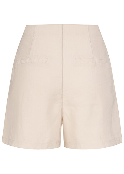 ONLY Dames Korte broek met hoge taille en bindceintuur beige