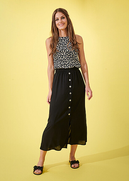 ONLY Dames Viscose Rok in lange vorm met knopen zwart