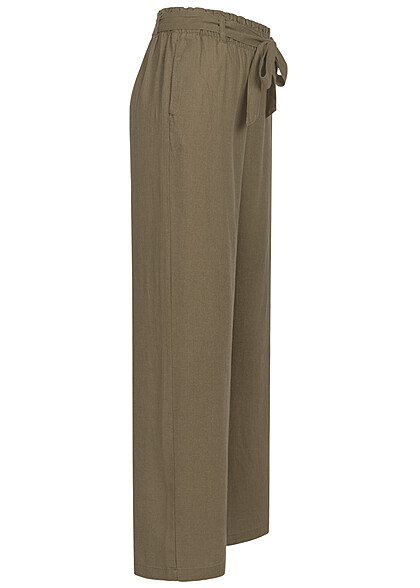JDY by ONLY Dames Klassieke linnen broek met bindceintuur olijfgroen