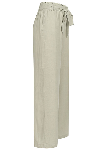 JDY by ONLY Dames Klassieke linnen broek met bindceintuur groen