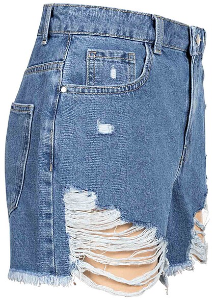 JDY by ONLY Damen High-Waist Jeans Shorts 5-Pockets Heavy Destroy Details hell blau den.