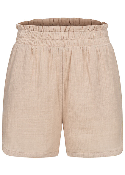 VILA Damen High-Waist Struktur Shorts mit Rschen am Bund cement beige grau - Art.-Nr.: 22040137