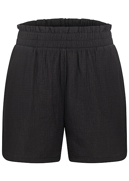 VILA Dames Broek met hoge taille Korte broek met ruches zwart - Art.-Nr.: 22040139
