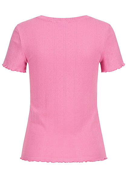 VILA Dames T-shirt met ruches en gaatjespatroon roze