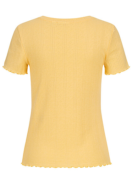 VILA Dames T-shirt met ruches en gaatjespatroon geel