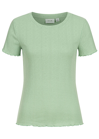 VILA Dames T-shirt met ruches en gaatjespatroon groen
