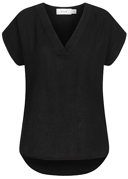 VILA Dames Shirt met V-hals en structuurstof zwart - Art.-Nr.: 22040147
