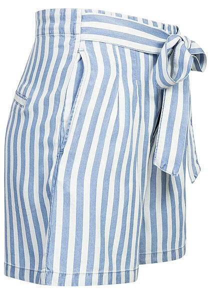 Vero Moda Dames NOOS Korte broek met bindceintuur strepen lichtblauw wit