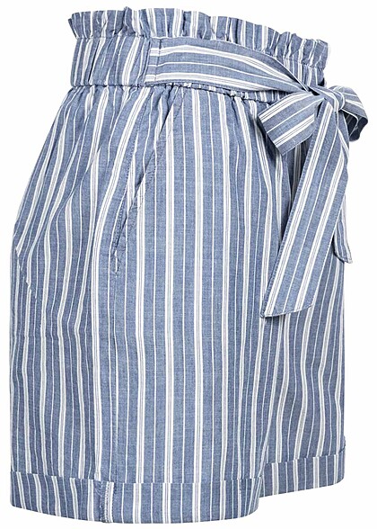 Vero Moda Dames Korte broek met bindceintuur en strepen blauw wit