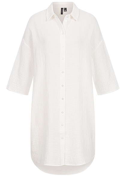 Vero Moda Dames Longform Blouse met knopen en 1/2 mouwen wit