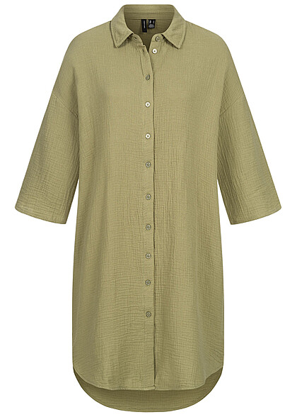 Vero Moda Dames Longform Blouse met knopen en 1/2 mouwen groen