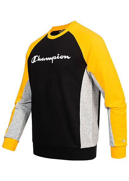 Champion Heren Trui met logo opdruk zwart geel grijs