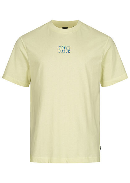 Only & Sons Herren T-Shirt mit Cote D Azure Print hinten und vorn hell gelb