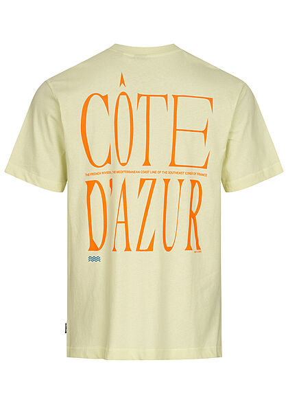 Only & Sons Herren T-Shirt mit Cote D Azure Print hinten und vorn hell gelb