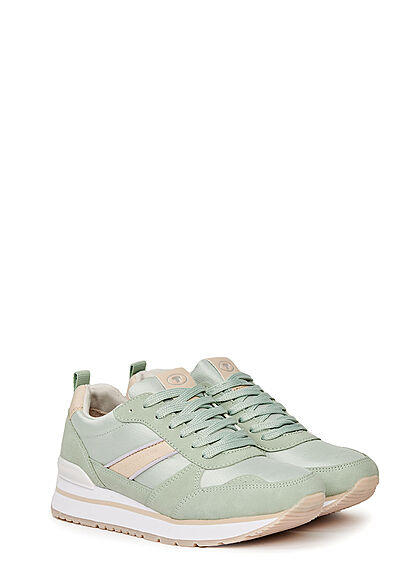 Tom Tailor Dames 2-Tone Sneaker met veters mint groen beige