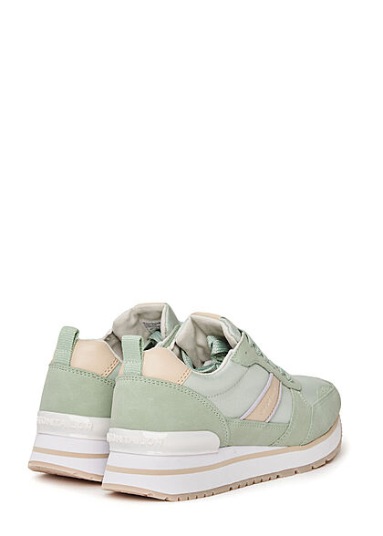 Tom Tailor Dames 2-Tone Sneaker met veters mint groen beige