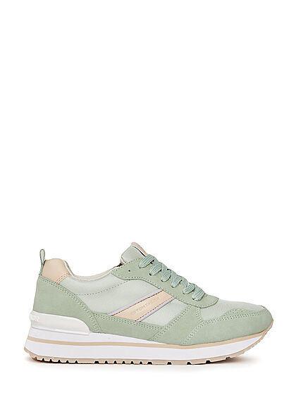 Tom Tailor Dames 2-Tone Sneaker met veters mint groen beige