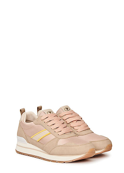 Tom Tailor Dames 2-Tone Sneaker met veters beige roze