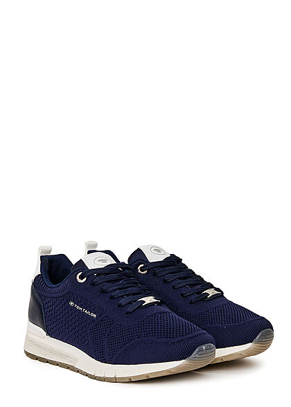 Tom Tailor Dames Loopsneaker met memory zool en veters marineblauw