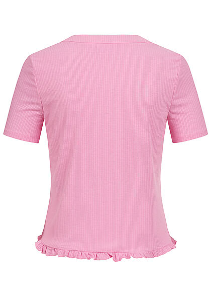 VILA Damen V-Neck Struktur Cardigan mit Knopfleiste & Frilldetails fuchsia pink
