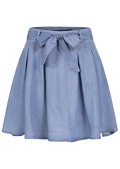 Vero Moda Damen kurzer High-Waist Denim Faltenrock mit Bindegürtel medium blau