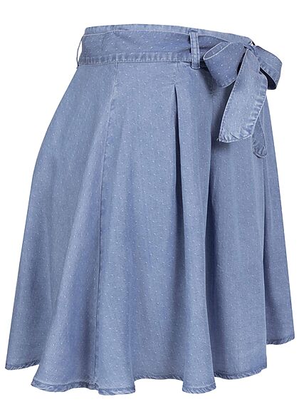 Vero Moda Damen kurzer High-Waist Denim Faltenrock mit Bindegürtel medium blau