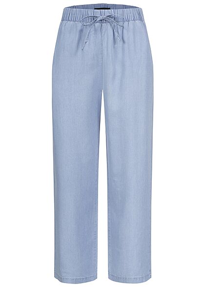 Vero Moda Damen Mid-Waist Culotte Hose mit Tunnelzug 2-Pockets hell blau denim