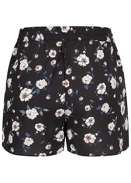 Vero Moda Damen Viskose Sommer Shorts mit Blumen Print 2-Pockets schwarz weiss