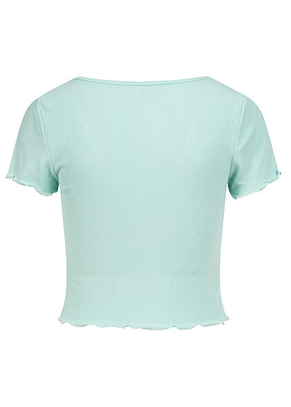 ONLY Damen Ribbed V-Neck Crop Top T-Shirt mit Frilldetails pastel turquoise