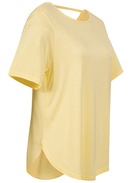 ONLY Premium Damen Shirt Top mit Rundhals Kurzarm french vanilla gelb