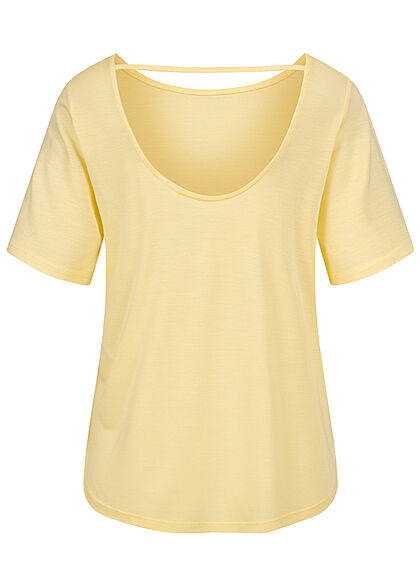 ONLY Premium Damen Shirt Top mit Rundhals Kurzarm french vanilla gelb