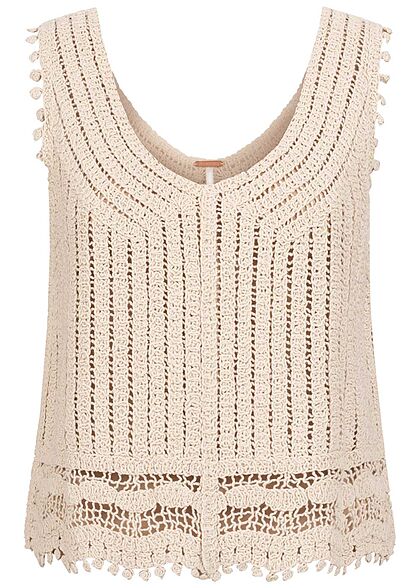 Aiki Damen V-Neck Grobstrick Hkeltop beige