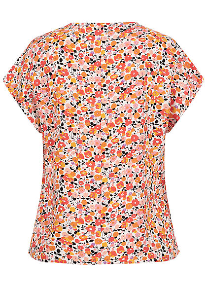 JDY by ONLY Damen V-Neck Blusen Shirt mit Floralem Print cloud weiss coral