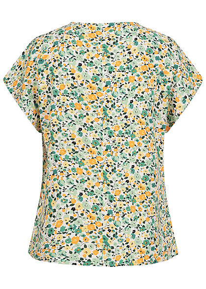 JDY by ONLY Damen V-Neck Blusen Shirt mit Floralem Print cloud weiss grn gelb