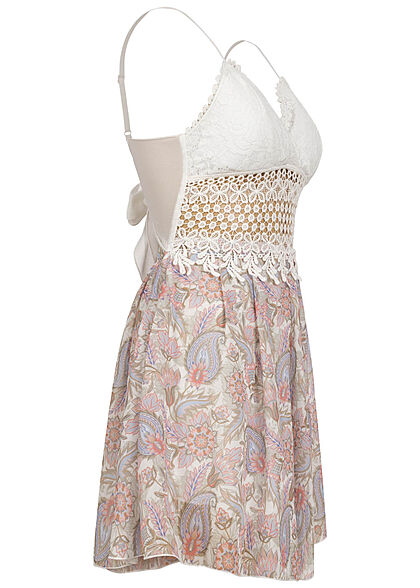 Aiki Damen kurzer Spitzen Playsiut mit Häkelbesatz mit Paisley Print off weiss