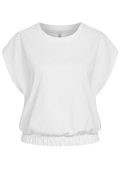 ONLY Damen Cropped Top T-Shirt mit elastischem Taillenbund cloud dancer weiss