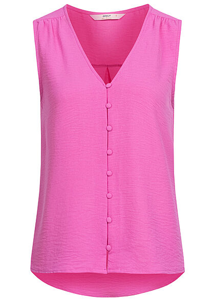 ONLY Damen V-Neck Blusen Top mit Knopfleiste Vokuhila super pink