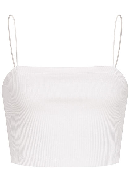 ONLY Damen Ribbed Crop Top Spaghettiträger Strukturstoff weiss