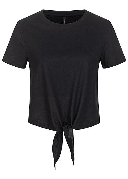 ONLY Damen Cropped Top T-Shirt mit Knotendetail schwarz