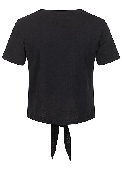ONLY Damen Cropped Top T-Shirt mit Knotendetail schwarz