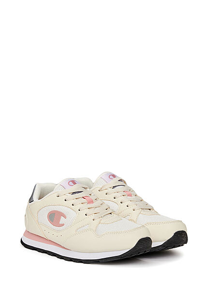 Champion Damen Schuh Low Cut Retro Running Sneaker zum schnüren weiss beige rosa