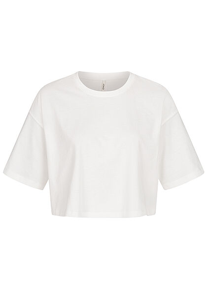 ONLY Damen Cropped Top Box Fit T-Shirt mit Rundhals cloud dancer weiss