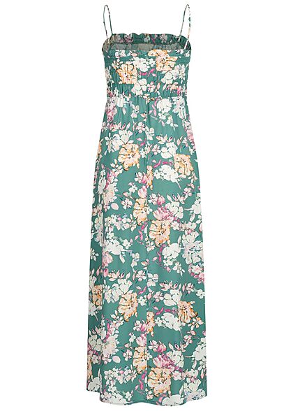 ONLY Damen Midi Kleid gesmoktes Detail Blumen Print deep jungle grn