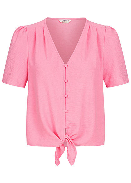 ONLY Damen V-Neck Top mit Knopfleiste und Knotendetail sachet pink