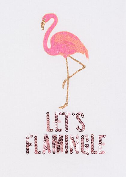 ONLY Damen T-Shirt mit Flamingo Print weiss