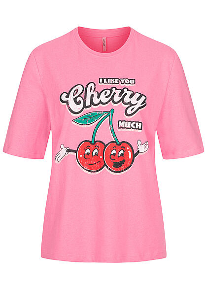 ONLY Damen T-Shirt mit I Like You Cherry Much Print sachet pink