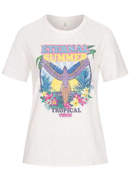 ONLY Damen T-Shirt mit Eternal Summer Print cloud dancer weiss