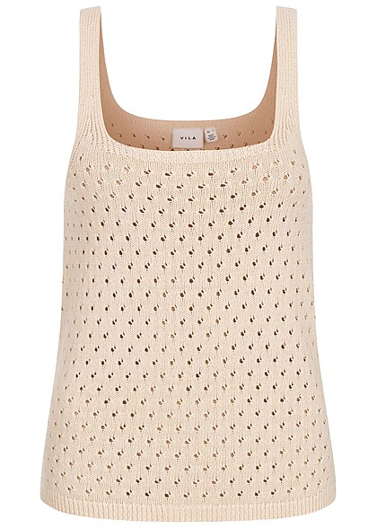 VILA Damen Strick Top mit Lochstrickmuster birch beige