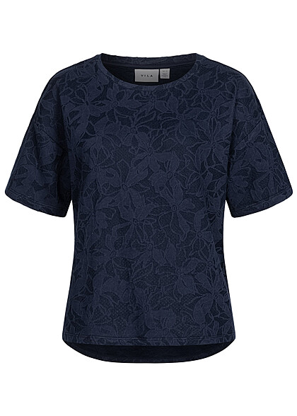 VILA Dames NOOS t-shirt top met bloemmotief blauw