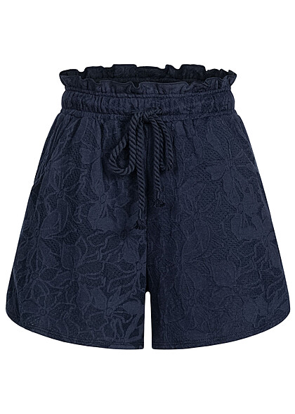 VILA Damen High Waist Shorts Strukturstoff mit Blumenmuster navy blazer blau - Art.-Nr.: 22040455